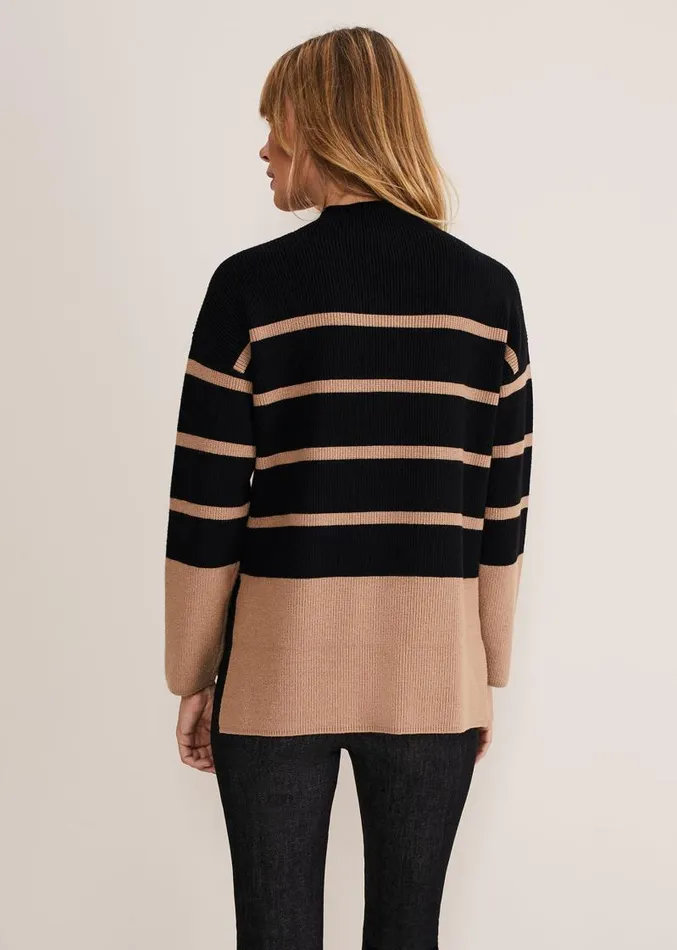 Romy Cosy Stripe Colour Block Knit Blackcamel Women Phase Eight Knitwear
