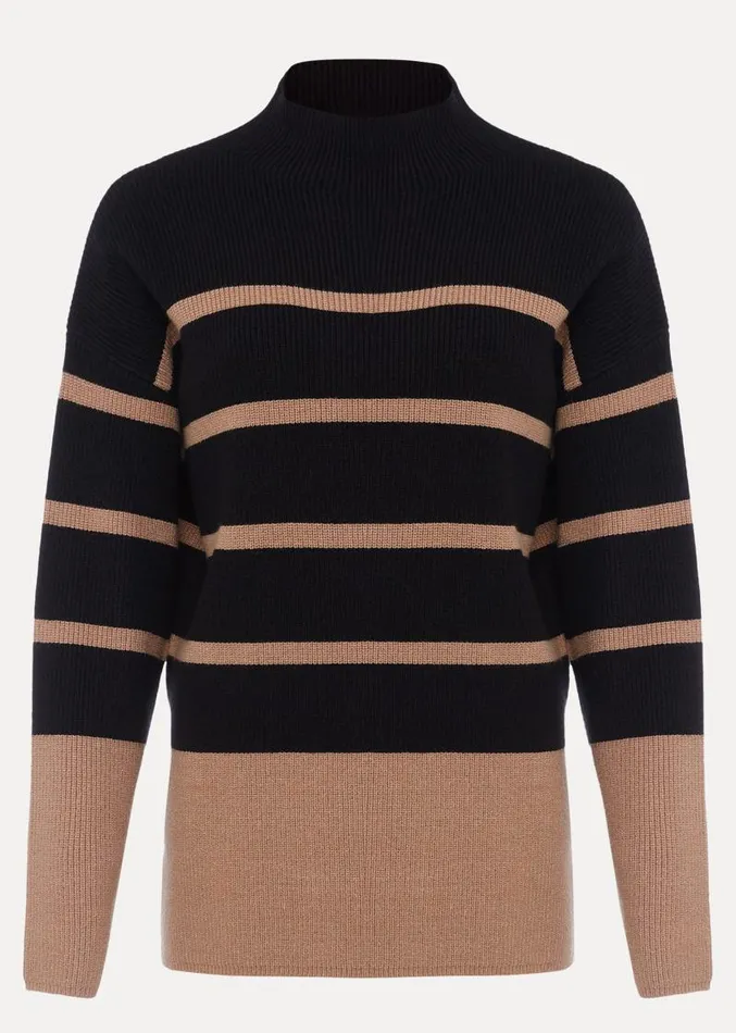 Romy Cosy Stripe Colour Block Knit Blackcamel Women Phase Eight Knitwear
