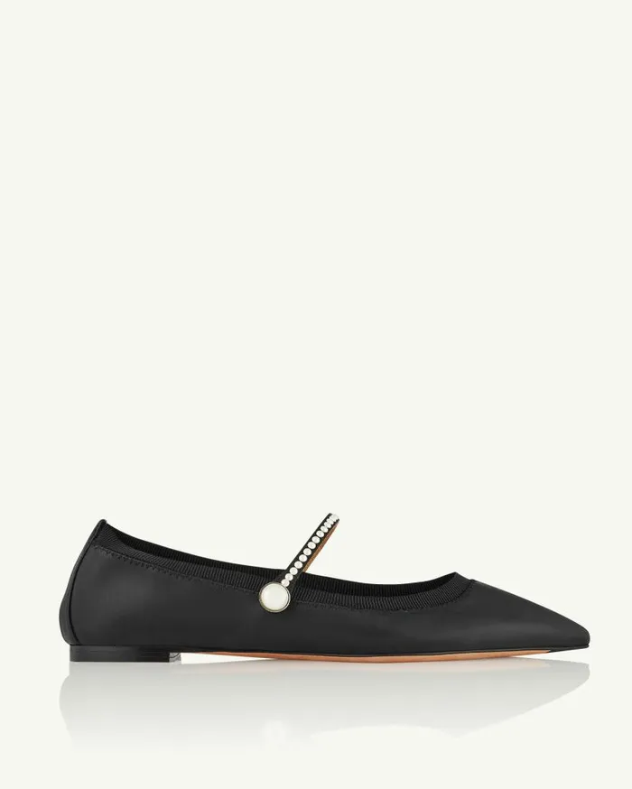 Romy Pearl Flat Black Women Aquazzura Flats Romy Pearl Flat Black Women Aquazzura Flats
