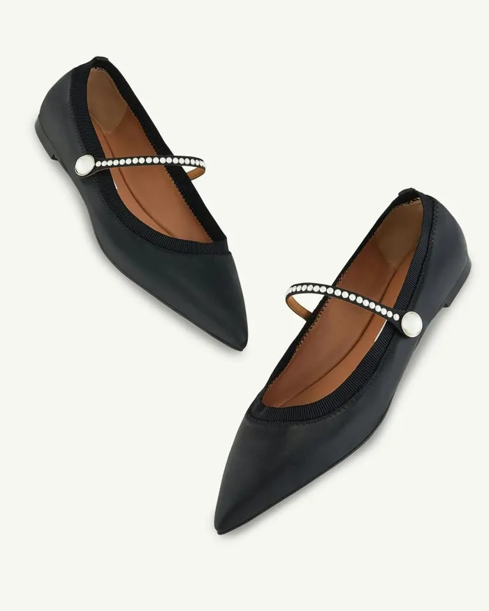 Romy Pearl Flat Black Women Aquazzura Flats Romy Pearl Flat Black Women Aquazzura Flats