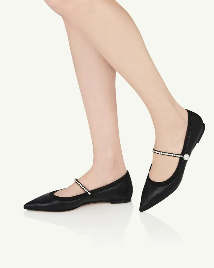 Romy Pearl Flat Black Women Aquazzura Flats Romy Pearl Flat Black Women Aquazzura Flats