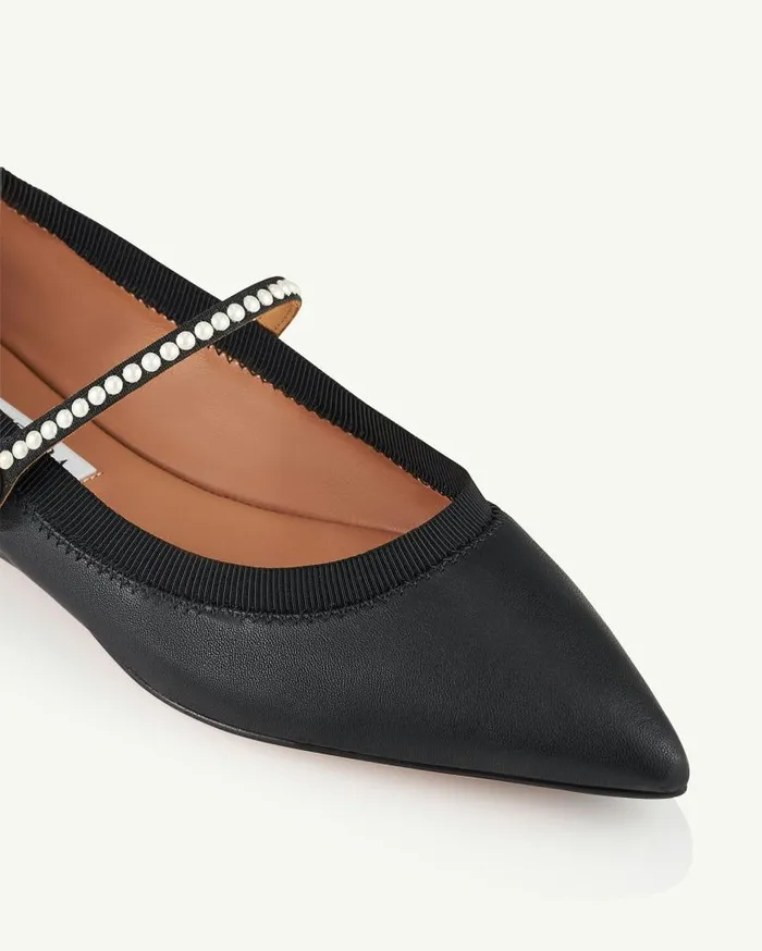 Romy Pearl Flat Black Women Aquazzura Flats Romy Pearl Flat Black Women Aquazzura Flats