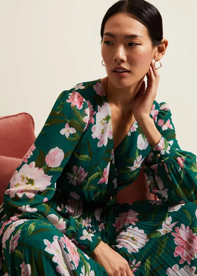 Rosa Floral Pleat Maxi Dress Multicoloured Women Phase Eight Dresses