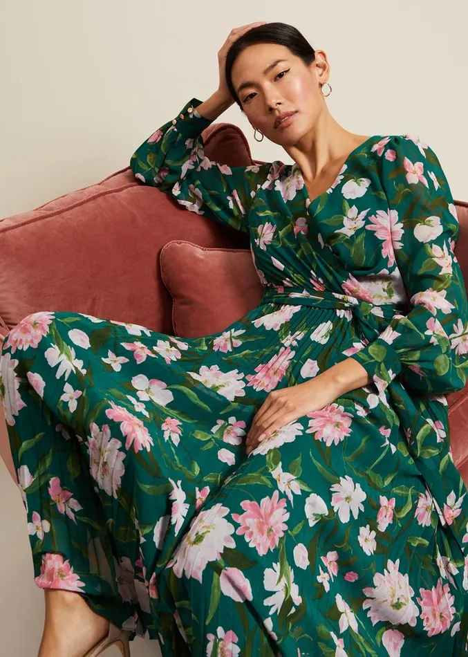 Rosa Floral Pleat Maxi Dress Multicoloured Women Phase Eight Dresses
