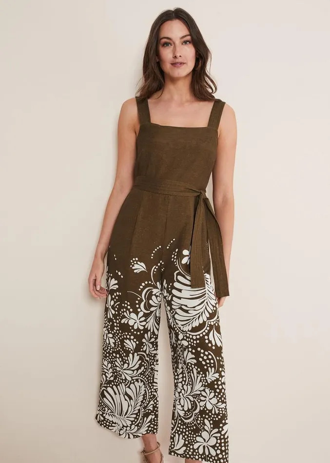 Rosalia Wide Leg Jumpsuit Khaki Women Phase Eight Dresses