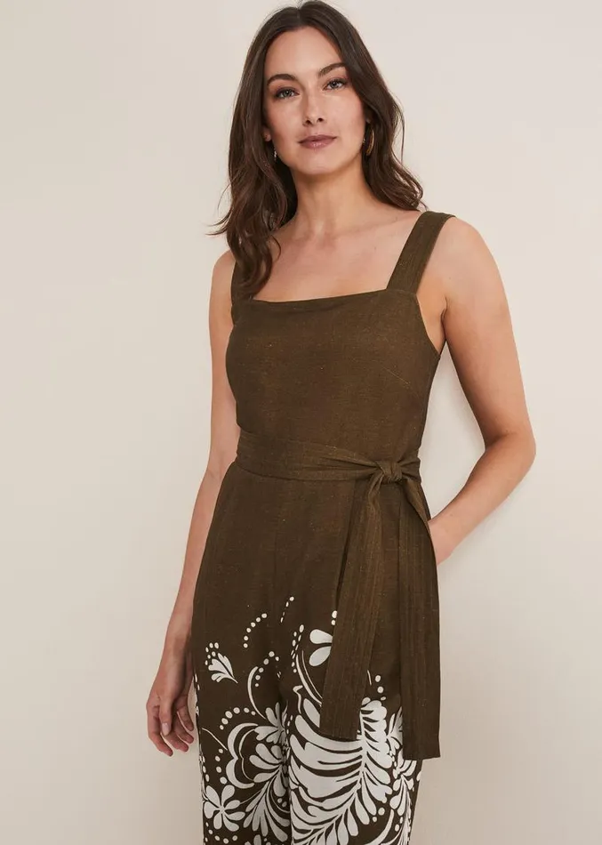 Rosalia Wide Leg Jumpsuit Khaki Women Phase Eight Dresses