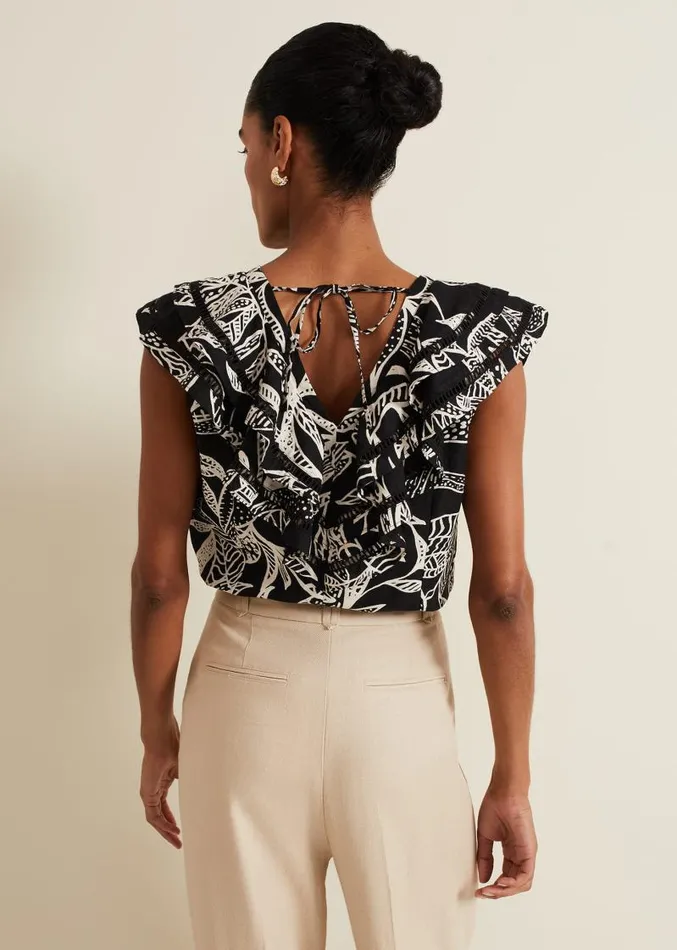 Rosey Ruffle Linen Top Black Women Phase Eight Shirts and Blouses