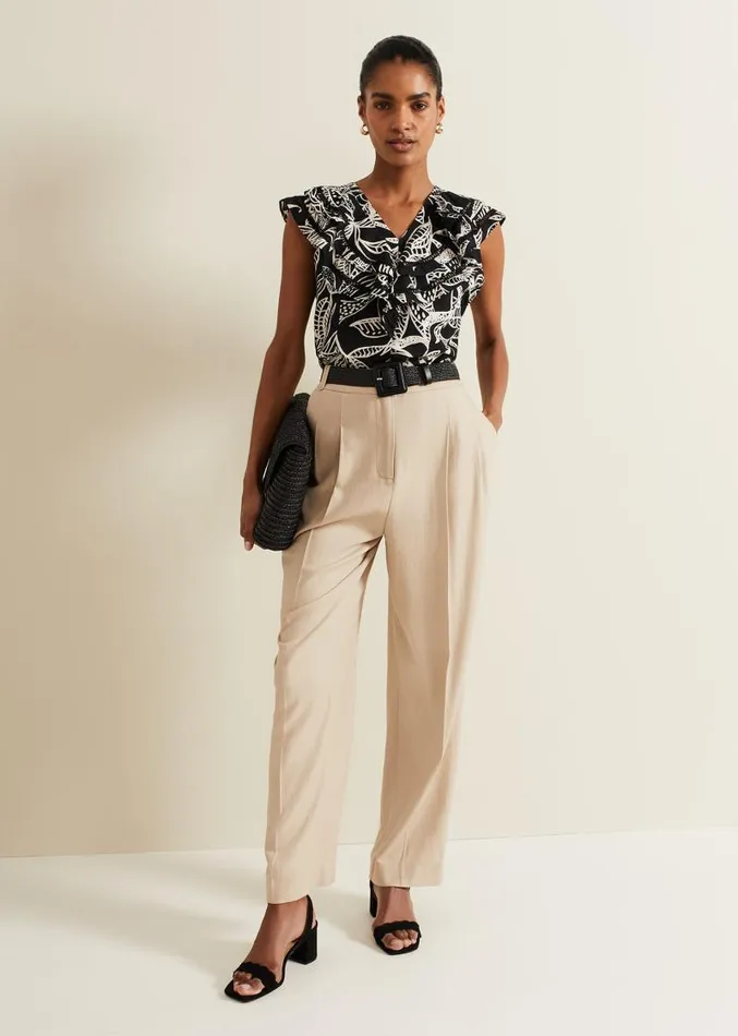 Rosey Ruffle Linen Top Black Women Phase Eight Shirts and Blouses