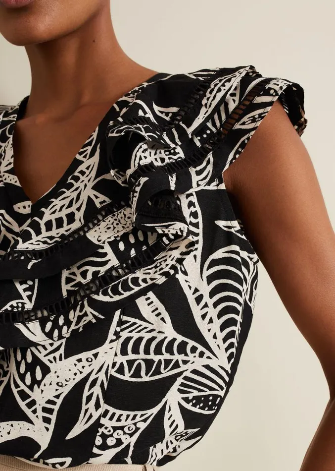 Rosey Ruffle Linen Top Black Women Phase Eight Shirts and Blouses