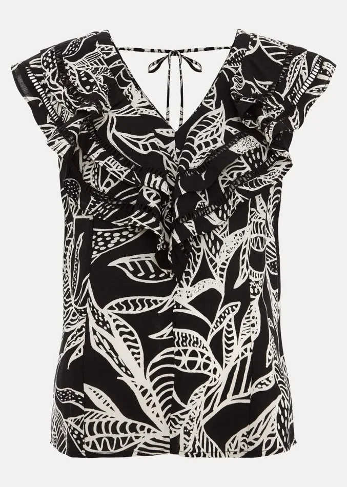 Rosey Ruffle Linen Top Black Women Phase Eight Shirts and Blouses