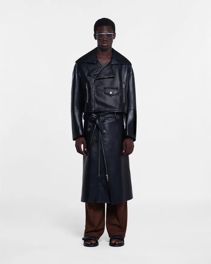 Ross Regenerated Leather Biker Coat Black Men Nanushka Outerwear and Jackets