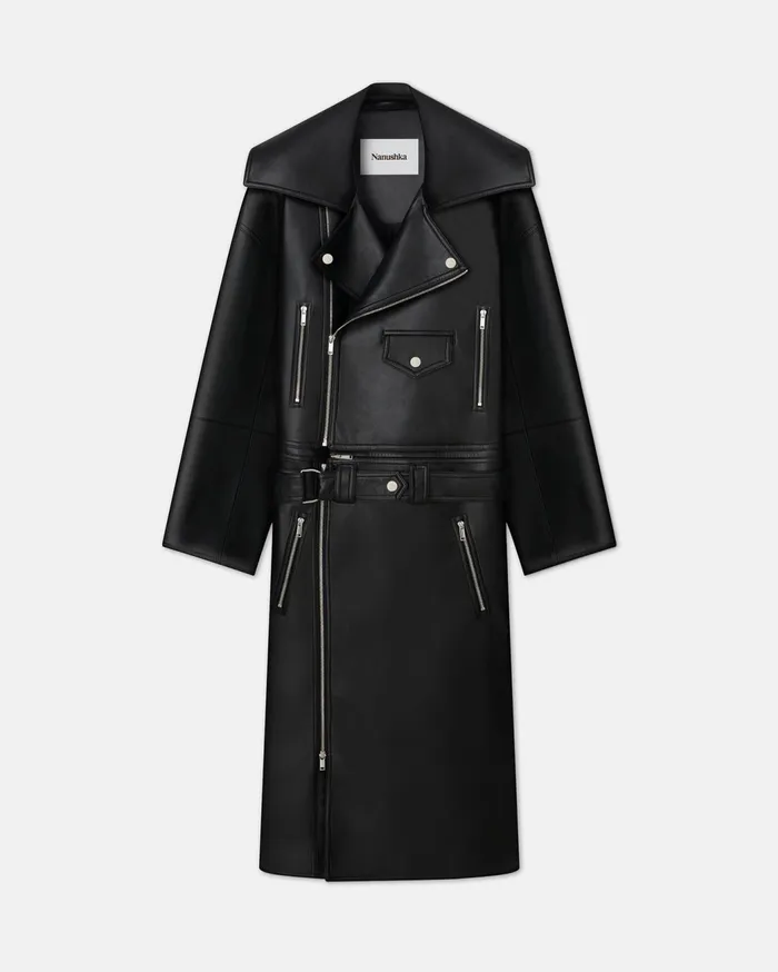 Ross Regenerated Leather Biker Coat Black Men Nanushka Outerwear and Jackets