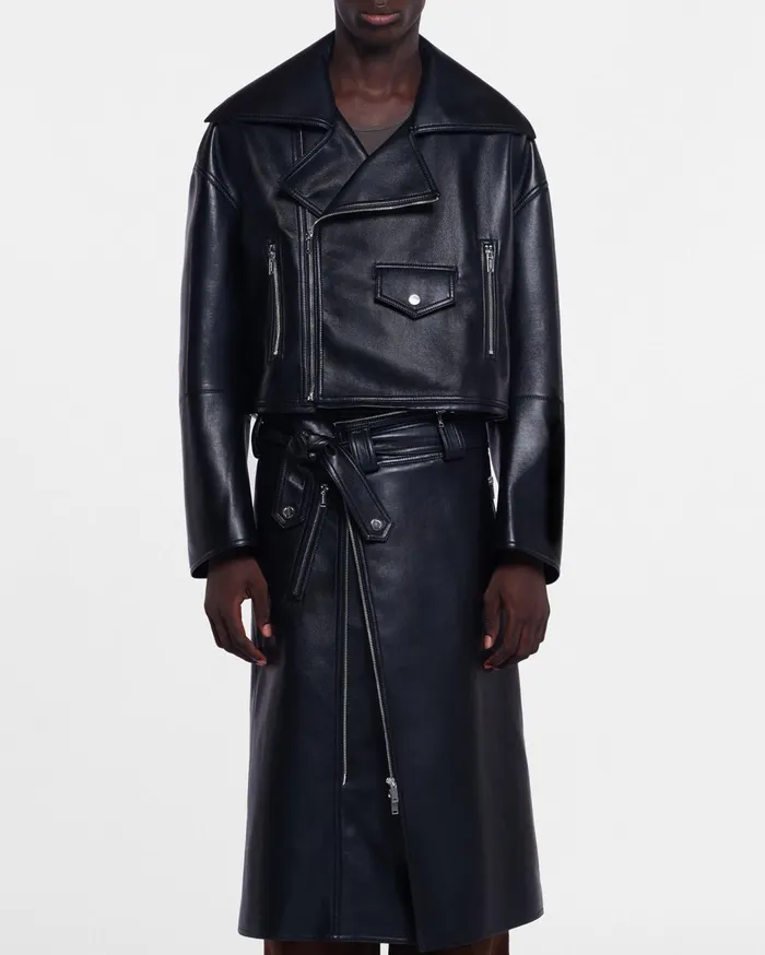 Ross Regenerated Leather Biker Coat Black Men Nanushka Outerwear and Jackets