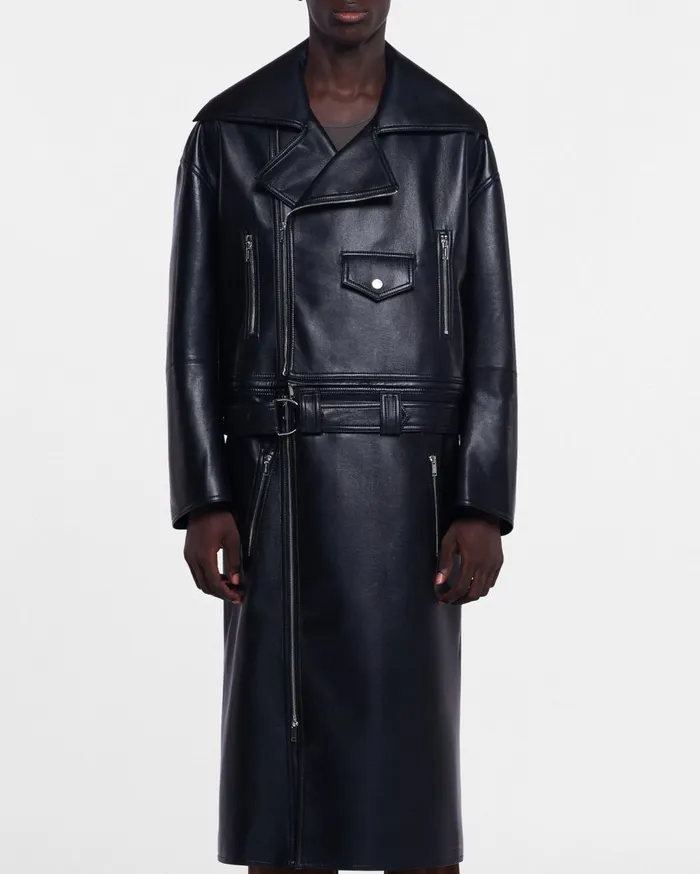 Ross Regenerated Leather Biker Coat Black Men Nanushka Outerwear and Jackets