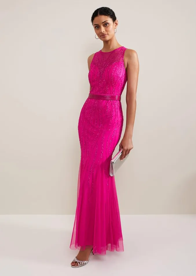 Rowena Beaded Maxi Dress Fuchsia Women Phase Eight Dresses
