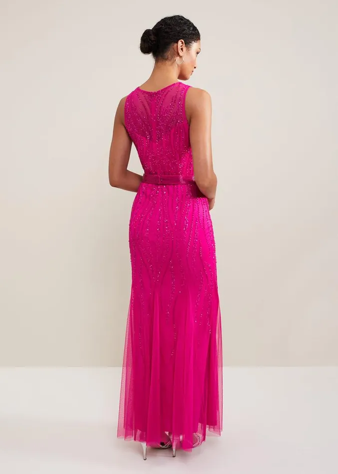 Rowena Beaded Maxi Dress Fuchsia Women Phase Eight Dresses