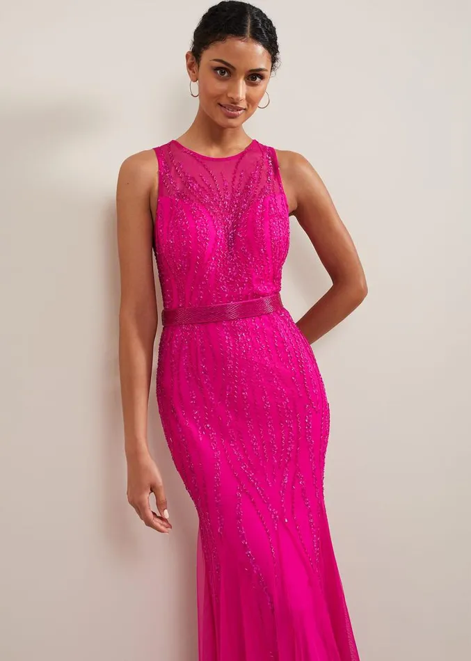 Rowena Beaded Maxi Dress Fuchsia Women Phase Eight Dresses