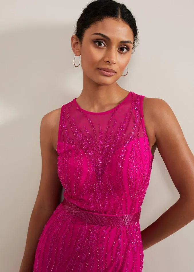 Rowena Beaded Maxi Dress Fuchsia Women Phase Eight Dresses