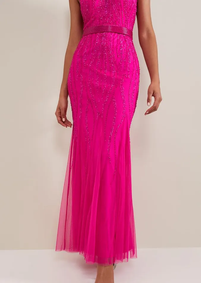 Rowena Beaded Maxi Dress Fuchsia Women Phase Eight Dresses