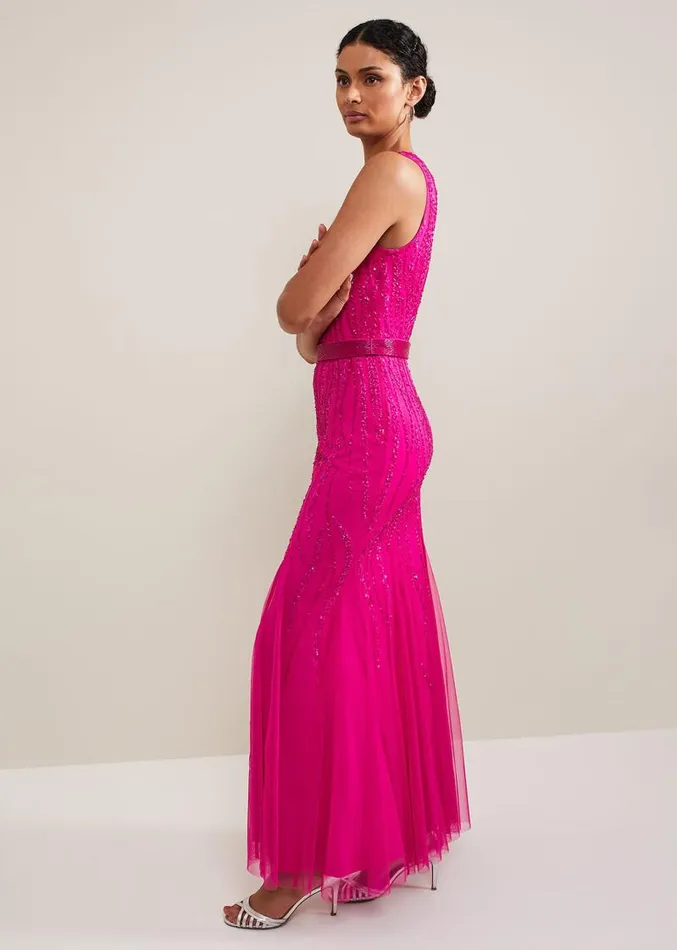 Rowena Beaded Maxi Dress Fuchsia Women Phase Eight Dresses