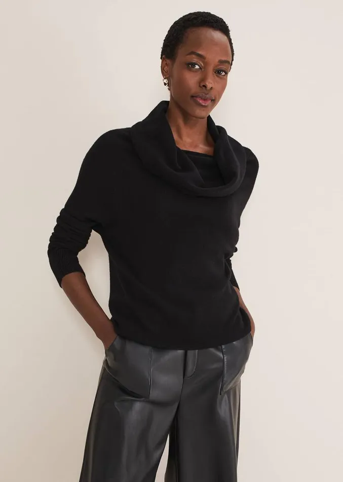 Rylee Roll Neck Knit Black Women Phase Eight Knitwear