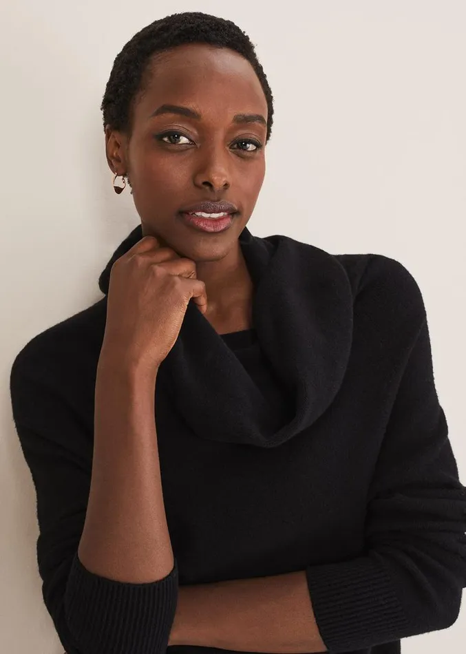 Rylee Roll Neck Knit Black Women Phase Eight Knitwear