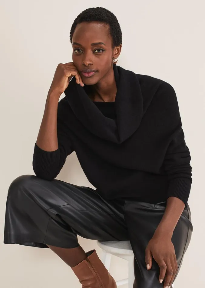 Rylee Roll Neck Knit Black Women Phase Eight Knitwear