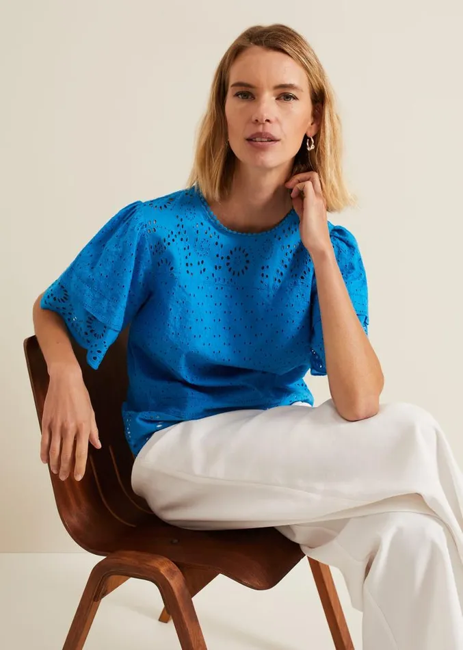 Sage Broderie Top Blue Women Phase Eight Shirts and Blouses