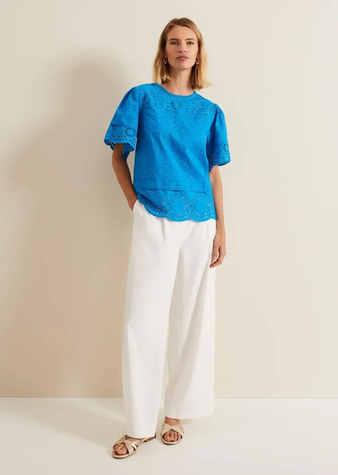 Sage Broderie Top Blue Women Phase Eight Shirts and Blouses