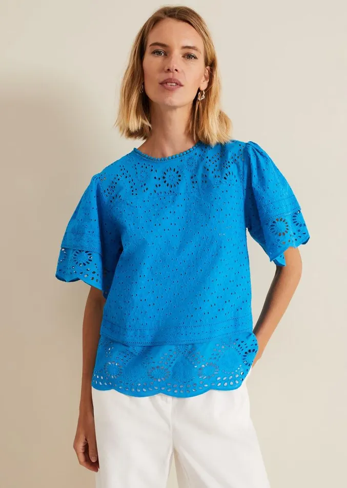 Sage Broderie Top Blue Women Phase Eight Shirts and Blouses