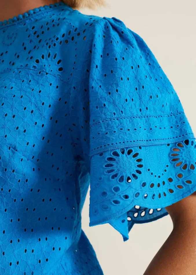 Sage Broderie Top Blue Women Phase Eight Shirts and Blouses