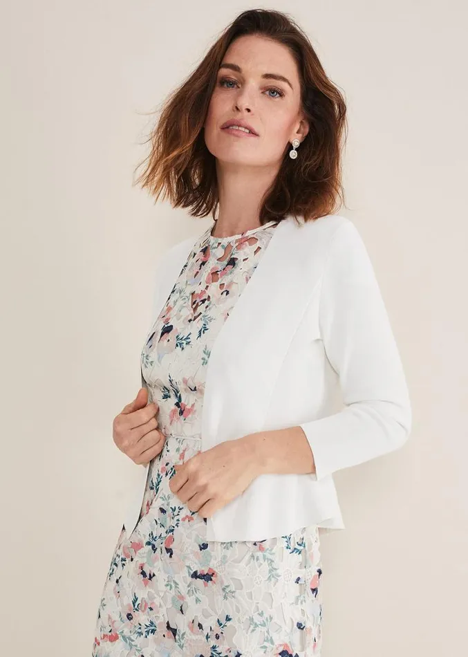 Salma Flare Hem Knitted Jacket Ivory Women Phase Eight Jackets