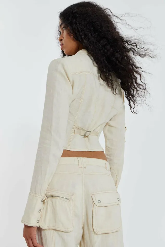 Santal Linen Cargo Shirt Ecru Women Jaded London Long Sleeve Tops