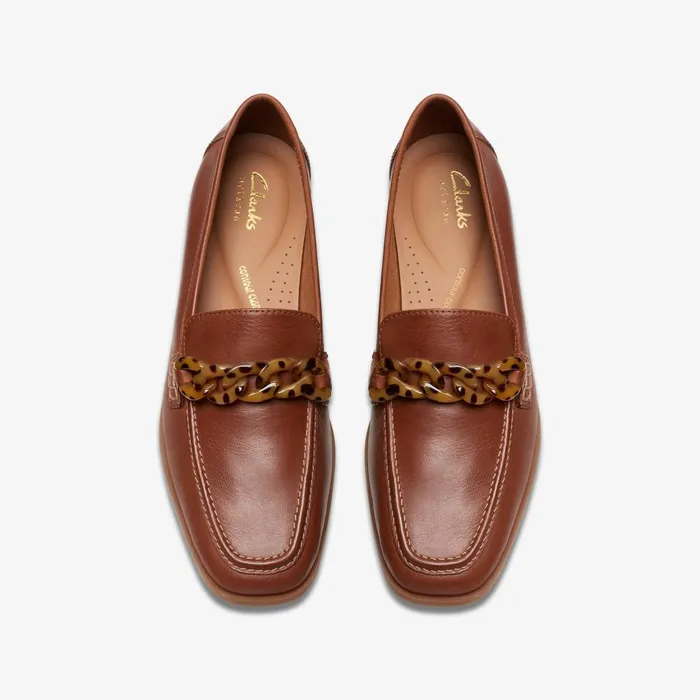 Sarafyna Iris Tan Leather Women Clarks SlipOns