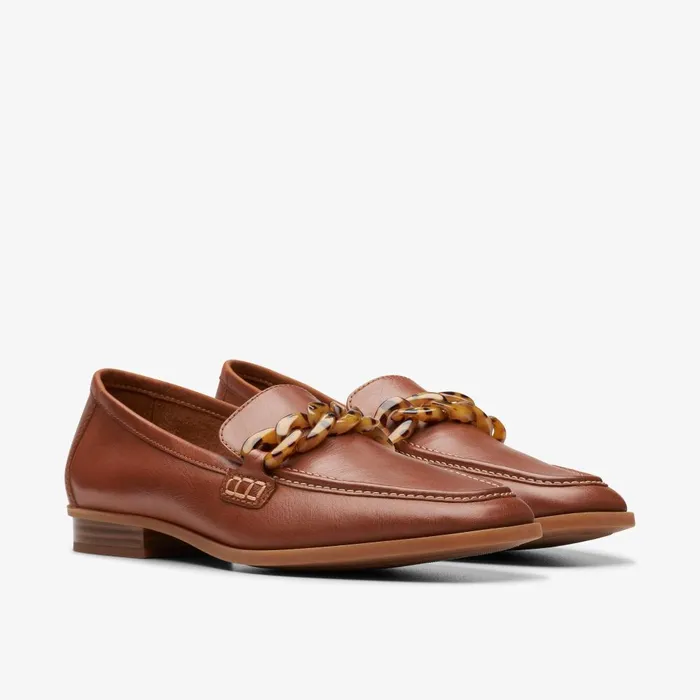 Sarafyna Iris Tan Leather Women Clarks SlipOns