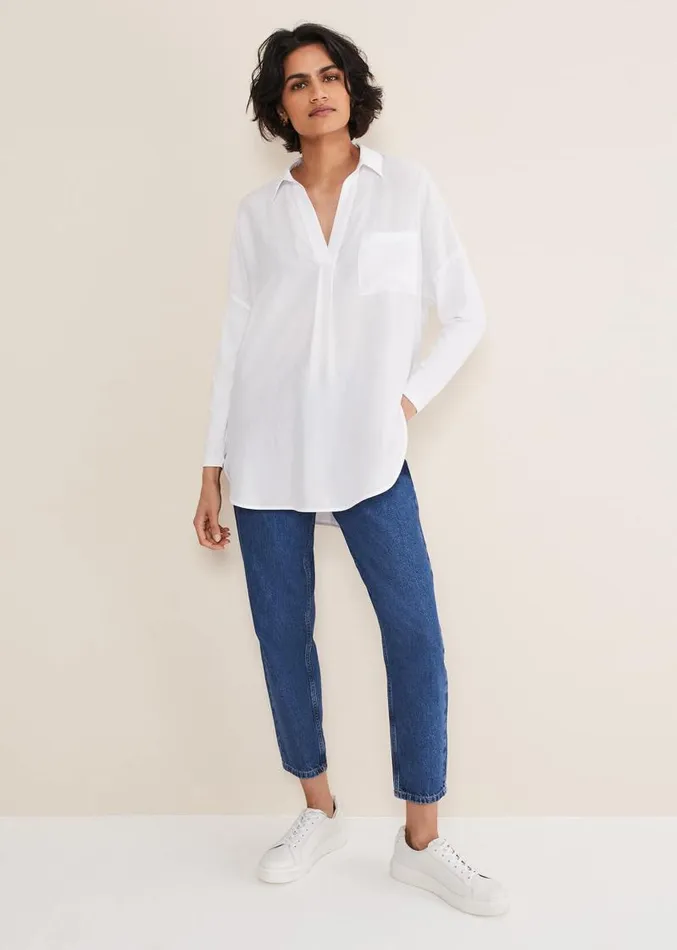 Saskia Woven Front Shirt White Women Phase Eight Shirts and Blouses