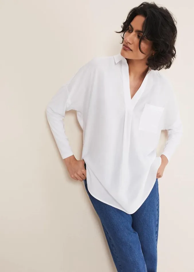 Saskia Woven Front Shirt White Women Phase Eight Shirts and Blouses
