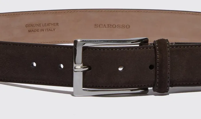 Scarosso Belts Men Cintura Testa Di Moro Classica Dark Brown Suede
