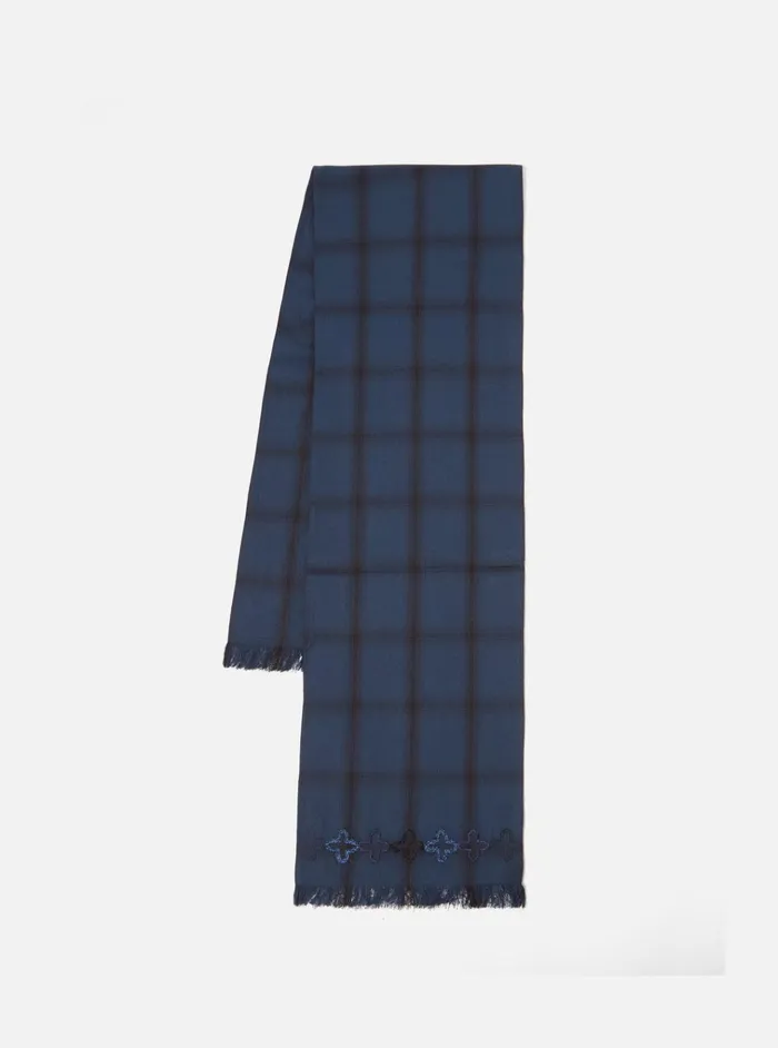Scarves Men Universal Works Universal Works Border Scarf In Navy Shadow Check
