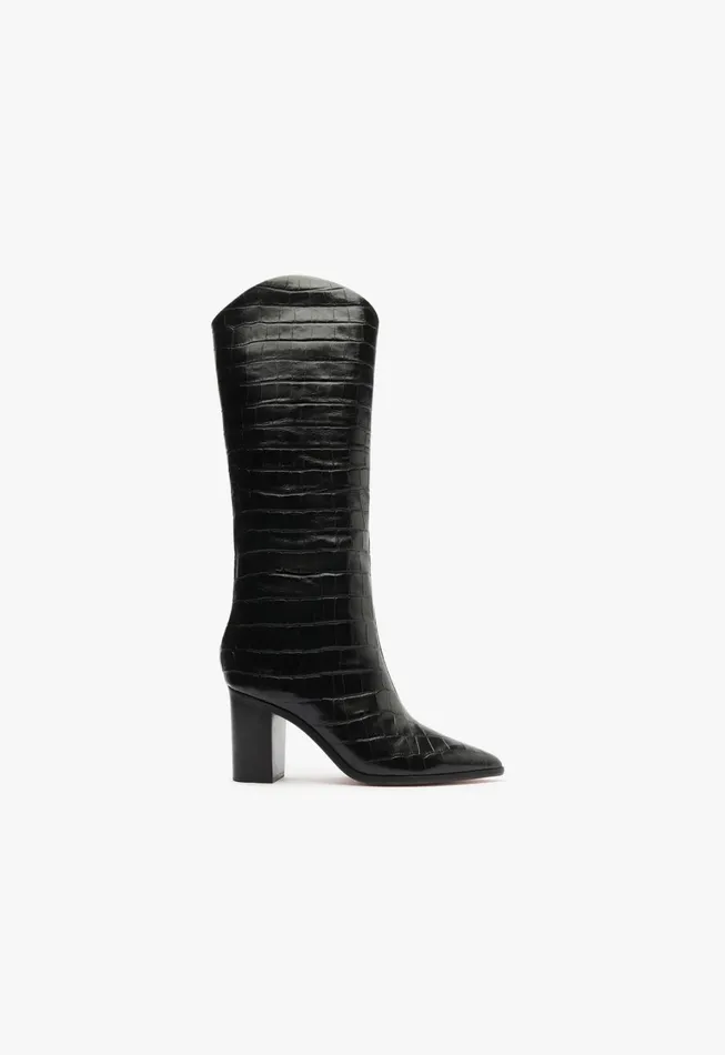 Schutz Shoes Boots Women Maryana Block Wide Crocodile Boot Black