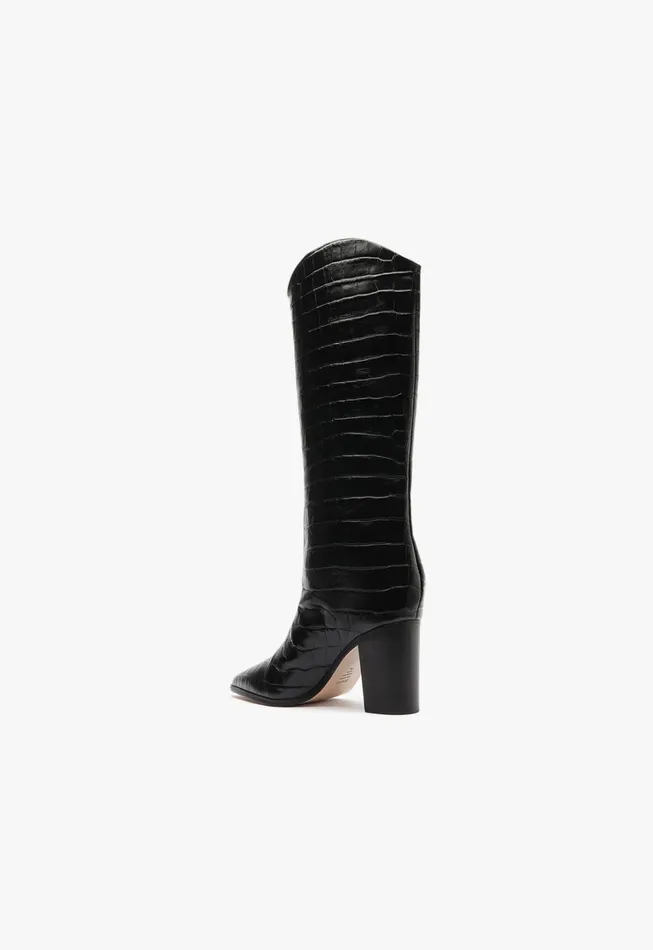 Schutz Shoes Boots Women Maryana Block Wide Crocodile Boot Black