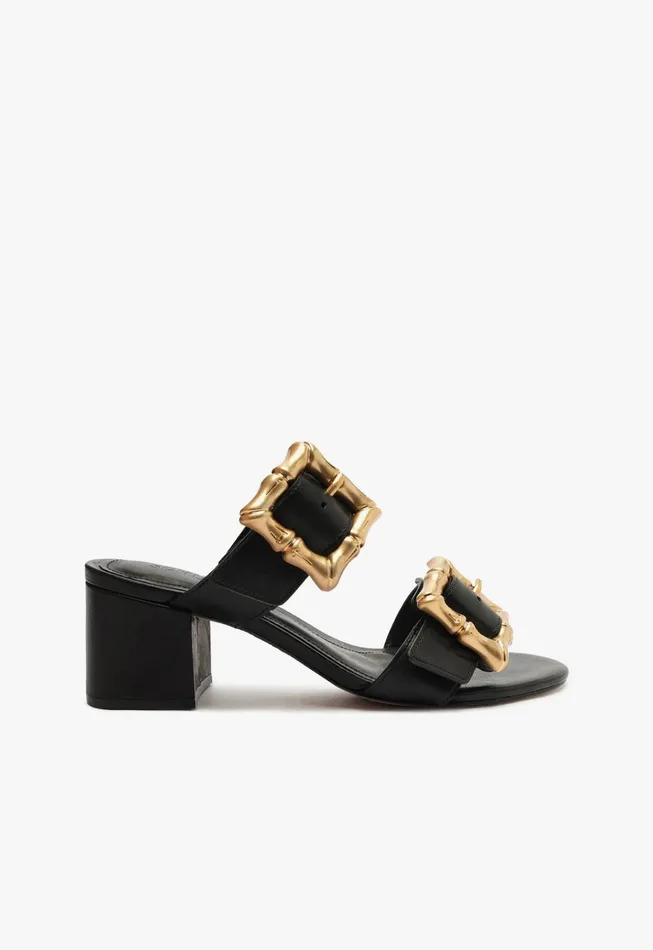Schutz Shoes Enola Women Enola Mid Block Leather Sandal Black