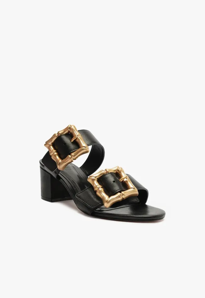 Schutz Shoes Enola Women Enola Mid Block Leather Sandal Black