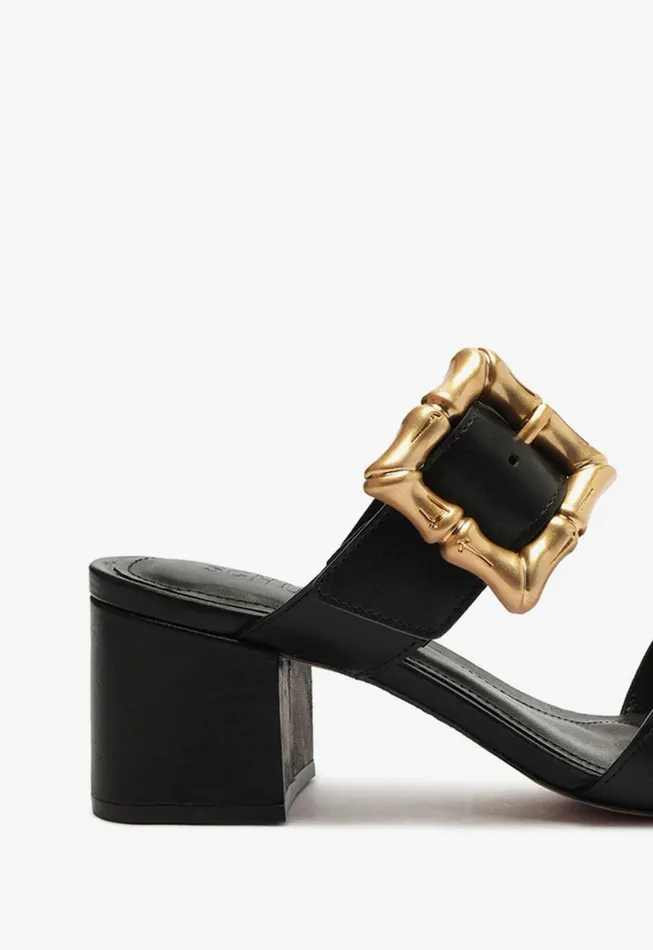 Schutz Shoes Enola Women Enola Mid Block Leather Sandal Black