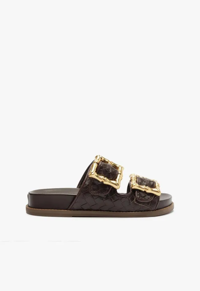 Schutz Shoes Enola Women Enola Sporty Woven Leather Flat Dark Chocolate