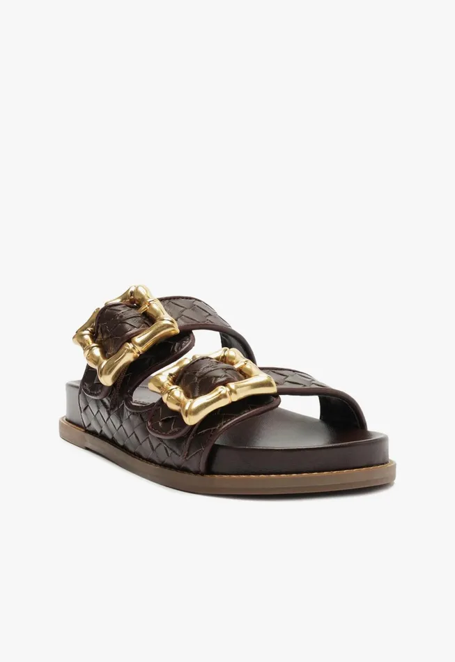Schutz Shoes Enola Women Enola Sporty Woven Leather Flat Dark Chocolate