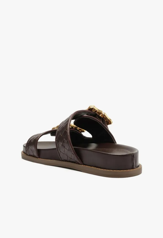 Schutz Shoes Enola Women Enola Sporty Woven Leather Flat Dark Chocolate