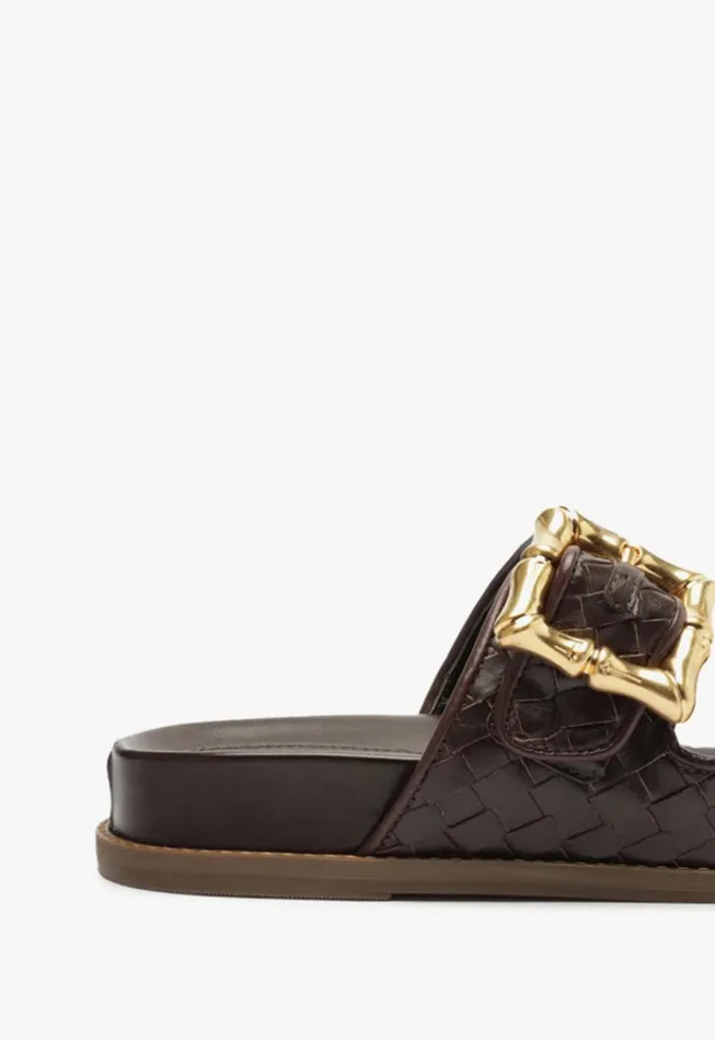 Schutz Shoes Enola Women Enola Sporty Woven Leather Flat Dark Chocolate