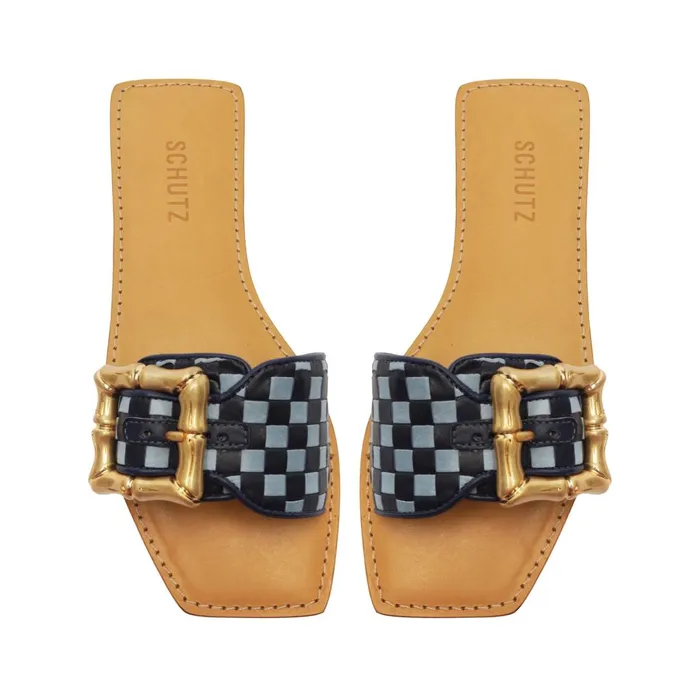 Schutz Shoes Enola Women Enola Woven Leather Sandal Blue