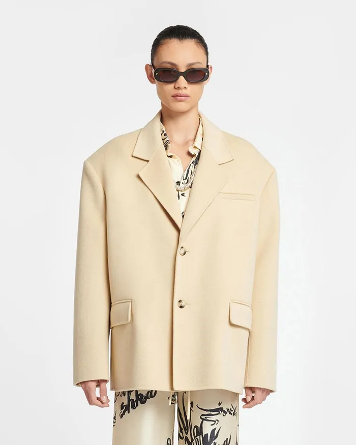 Sea Double Wool And Silk Blend Blazer Creme Women Nanushka Tops